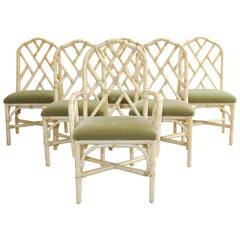 Set of Six Bamboo Rattan Dining Chairs by Brown Jordan