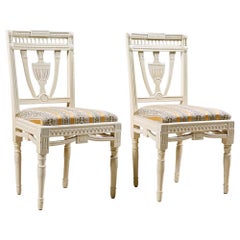 Pair of Painted Swedish Gustavian Side Chairs with Upholstered Seat, circa 1810