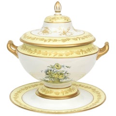 Mottahedeh Yellow Botanical Tureen, Lid and Fitted under Tray, Vintage