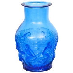 Vibrant Turquoise Art Deco Vase, Figural Signed Verlys