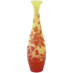 Antique Emile Galle Art Nouveau Red Window Pane Vase, circa 1900