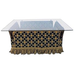 Italian Versace Style Velvet Knole Glass Coffee Table by Stefano Giovanni