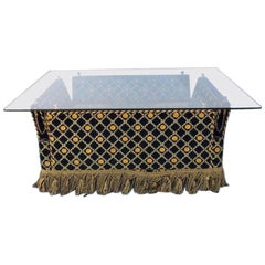 Italian Versace Style Velvet Knole Glass Coffee Table by Stefano Giovanni