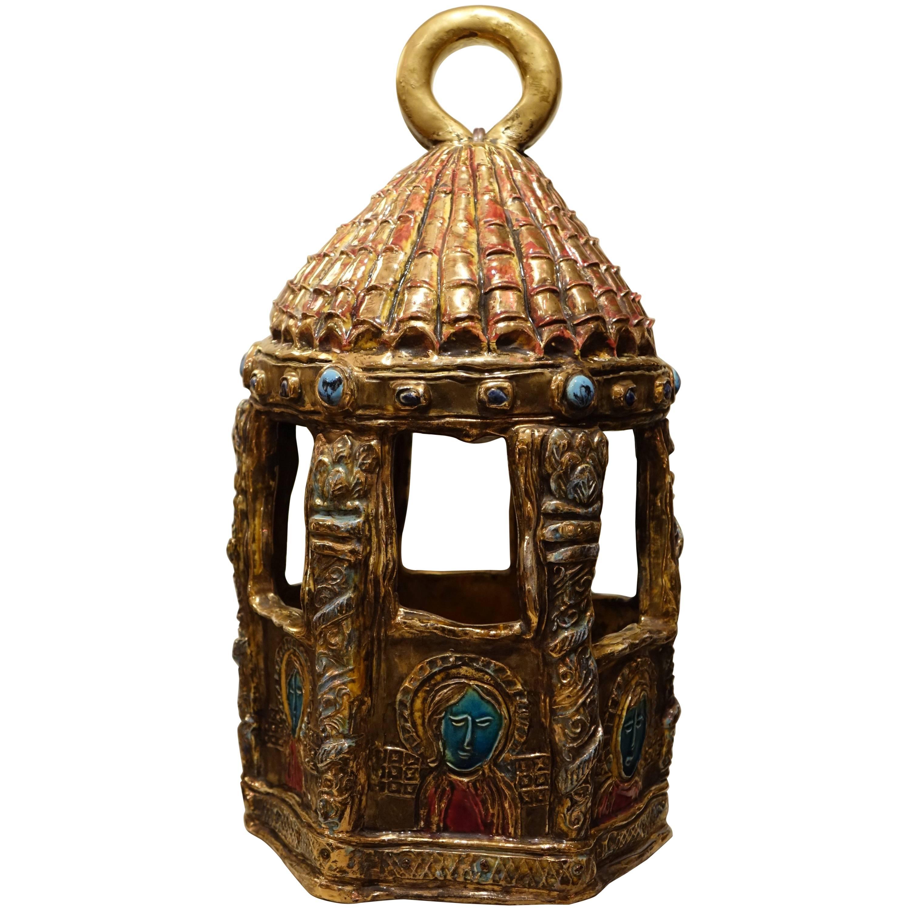 "Neo Byzantine Ceramic Lantern" circa 1950 , Moustiers, France