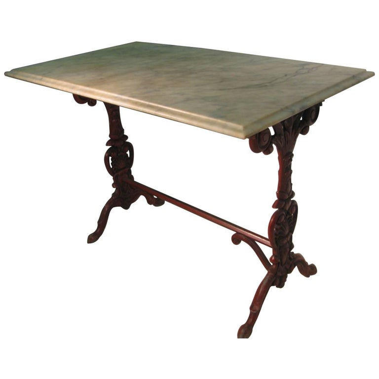 Italian Cast Iron Base with Marble Top Garden Table at 1stDibs