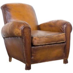 Vintage French Cognac Leather Club Chair Armchair