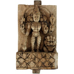 Antique Heavily Carved Old Indian Goddess Plaque