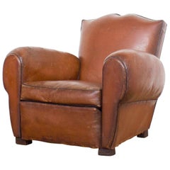 French Cognac Leather Moustache Club Chair