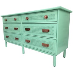 Hollywood Regency Bamboo and Rattan Cane Front Dresser