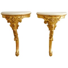 Pair of 19th Century Wall-Mounted Gilt and Marble Consoles