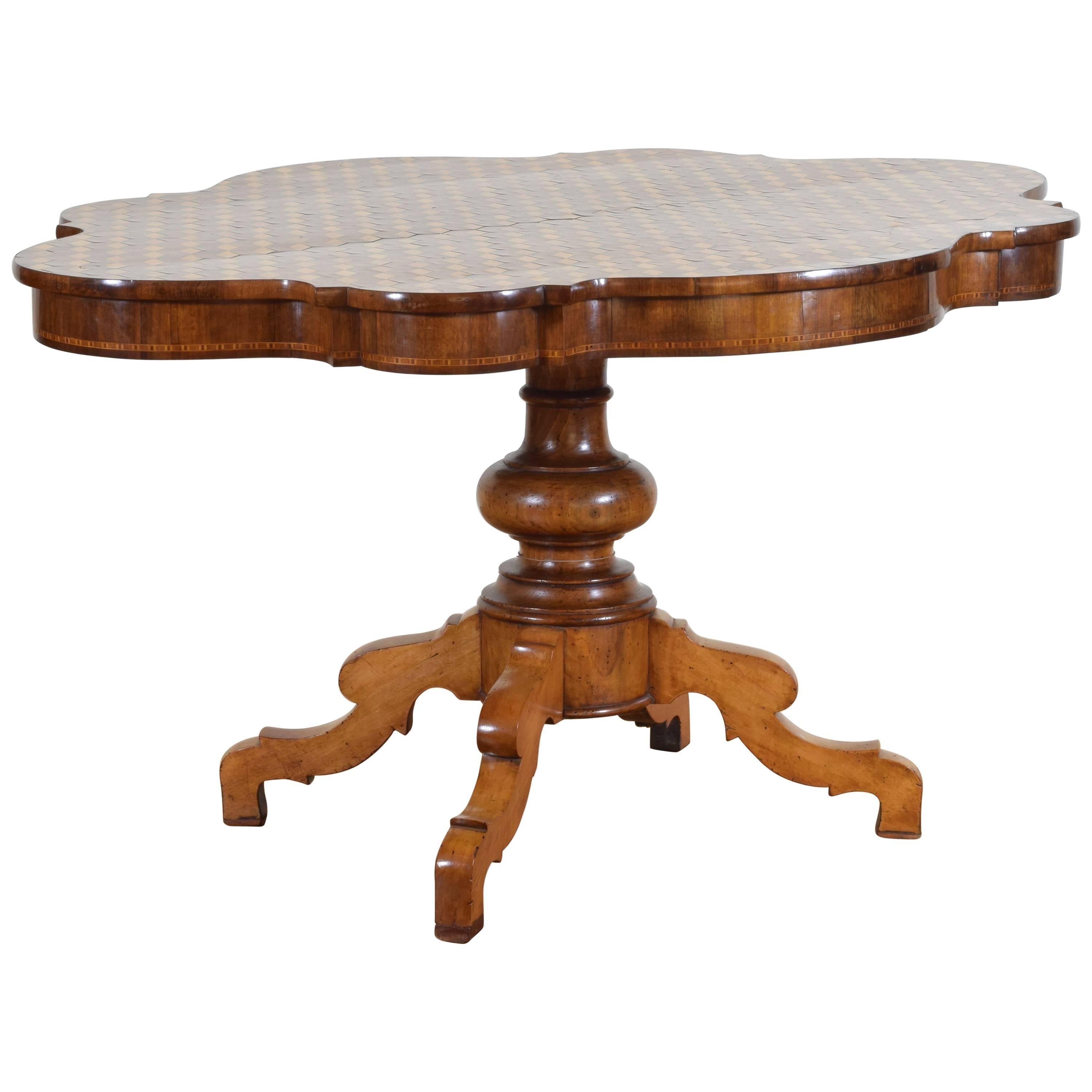 Italian, Lombardy, Walnut and Marble Parquetry Veneered Table, circa 1840-1850