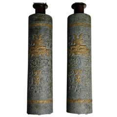 Pair of Earthen Green Bitossi Large Lamps