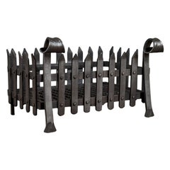 Vintage Cast Iron Fire Basket in Georgian Taste, Freestanding Fireplace Grate