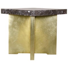 Quad Brass Table with Smoke Crystal Top by Robert Kuo, in Stock, Limited Edition