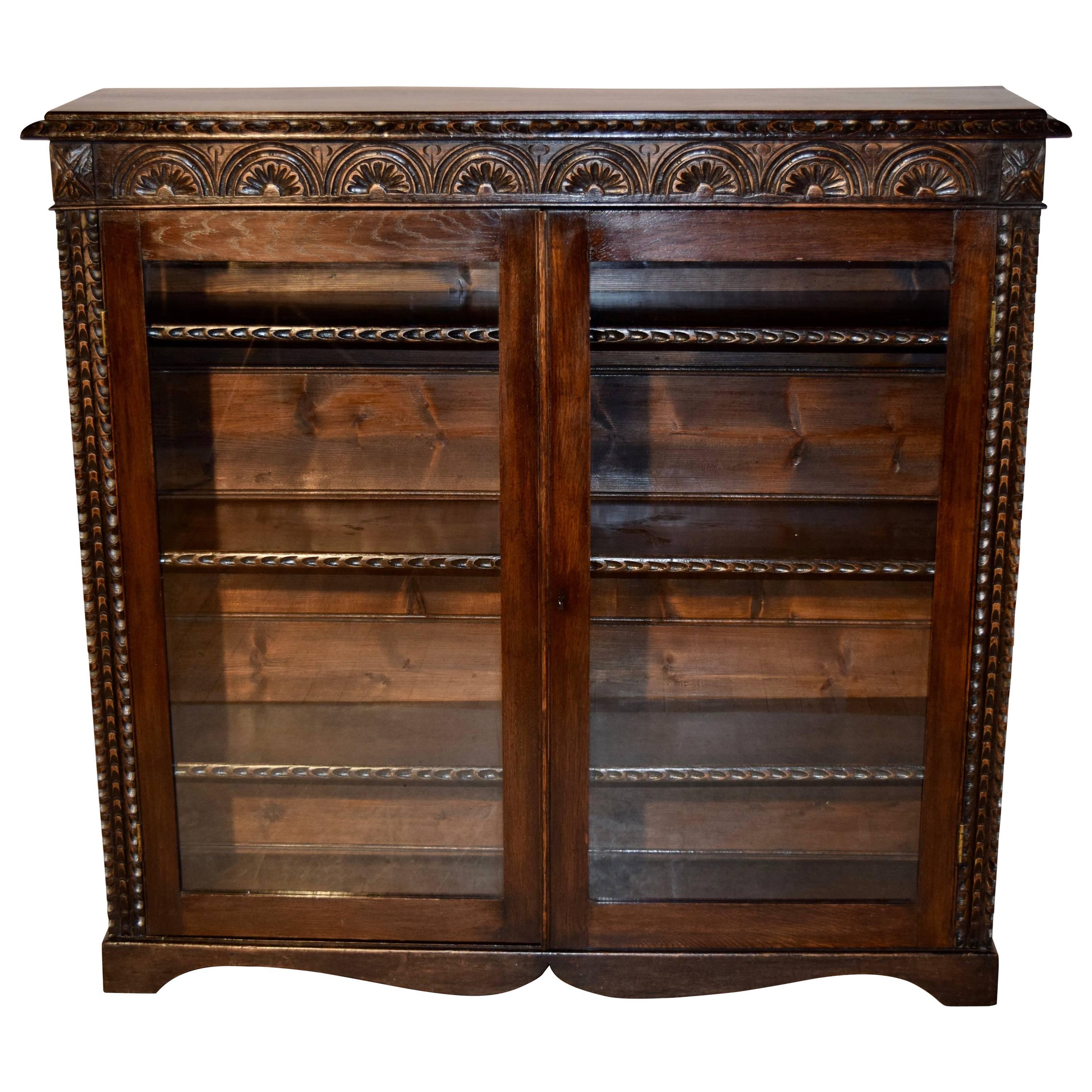 19th Century Oak Bookcase with Glazed Doors