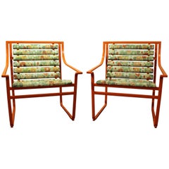 Vintage Pair of Mid-Century Modern Atomic Orange Samsonite Outdoor Scoop Seat Armchairs