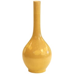 Antique Japanese Kyoto Awaji Studio Pottery Yellow Ikebana Chinese Vase