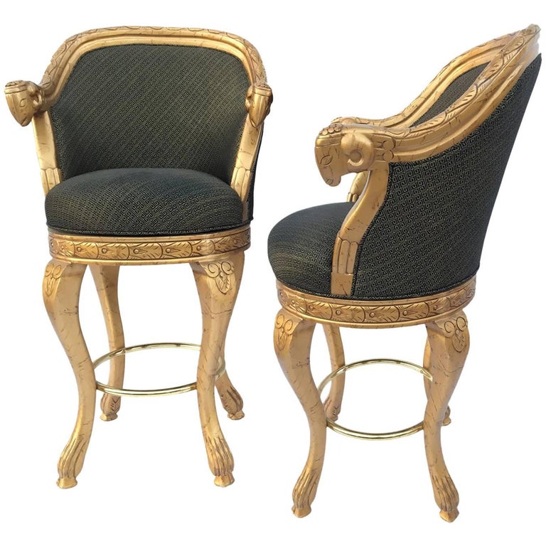 Art Deco Savoy Greek Key Rams Head Swivel Bar Stools at 1stDibs