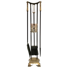 Asian Modern Brass and Iron Fireplace Tool Set