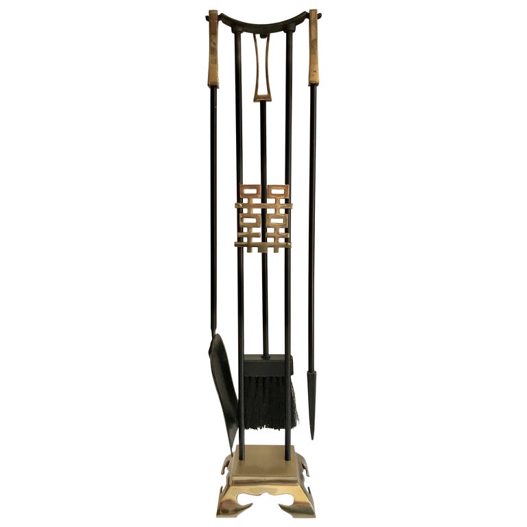 Asian Modern Brass and Iron Fireplace Tool Set at 1stDibs modern