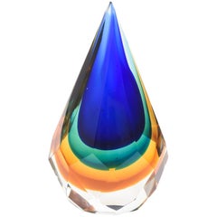 Italian Murano Diamond Faceted Sommerso Glass Paperweight or Sculpture/ SALE