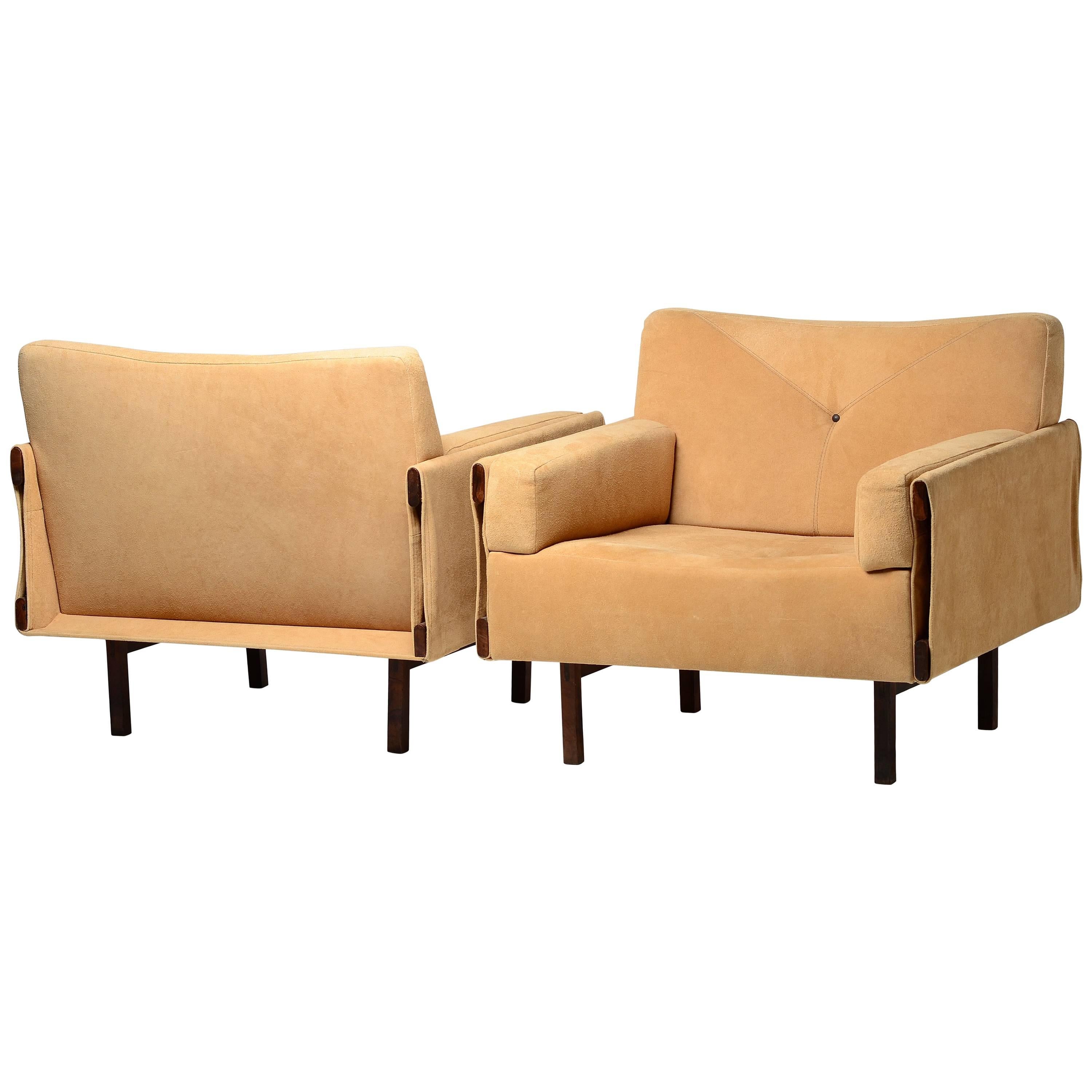 Pair of Jorge Zalszupin Lounge Chairs in Suede