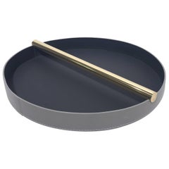 Contemporary Italian Leather & Swedish Brass Modern Minimalist Centerpiece Tray