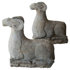 Carved Granite Rams, Pair