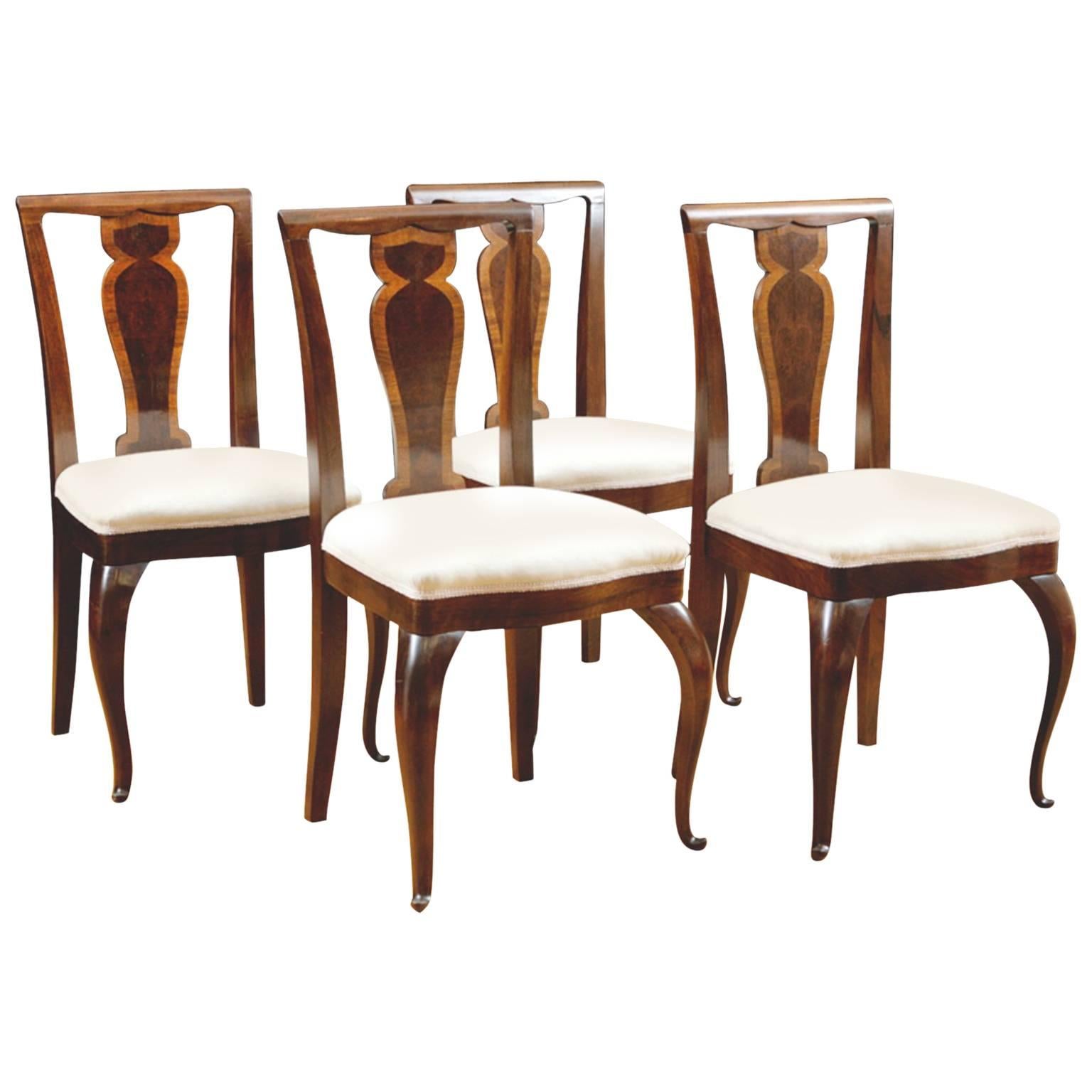 Set of Four Dining Chairs in Rosewood with Upholstered Seat, circa 1910