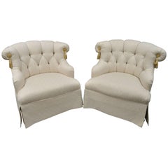 Pair of Napoleon III Tufted Slipper Lounge Chairs by Tomlinson Erwin-Lambeth