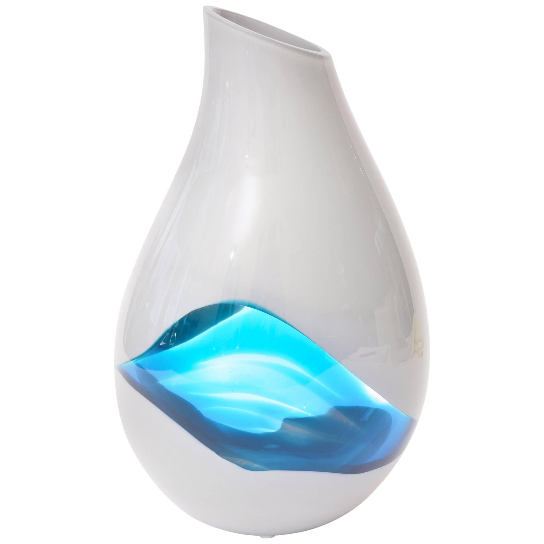 Italian Murano Seguso Gray and Sapphire Blue Glass Sommerso Vase or Sculpture