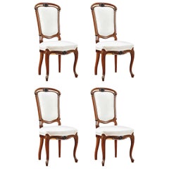 Set of Four Napoleon III Dining Chairs in Mahogany with Upholstery, circa 1880