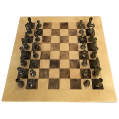 Aldo Tura Goatskin and Bronze Chess Set