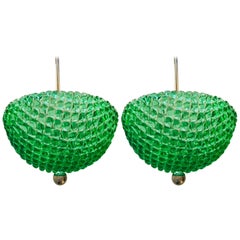 Pair of Murano Emerald Green Glass 1960s Pendants