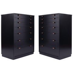 Edward Wormley: Classic Pair of Dressers in Black Lacquered Wood & Brass, 1940's