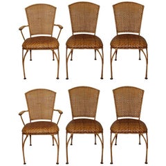 Set of Six Midcentury French Caned Dining Chairs, Four Sides and Two Armchairs