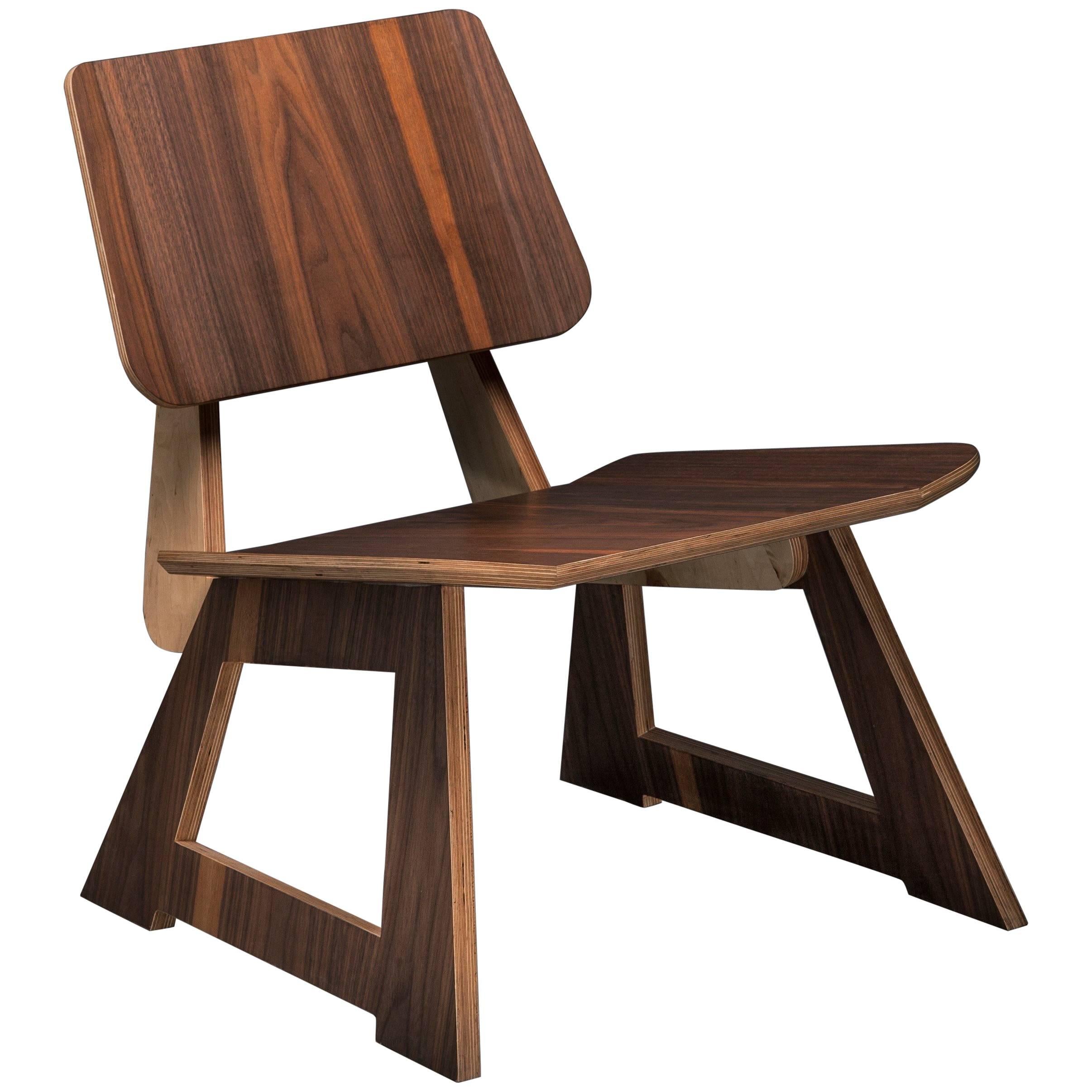 Mafoo Lounge Chair Walnut veneered plywood handmade by Lee Matthews For Sale