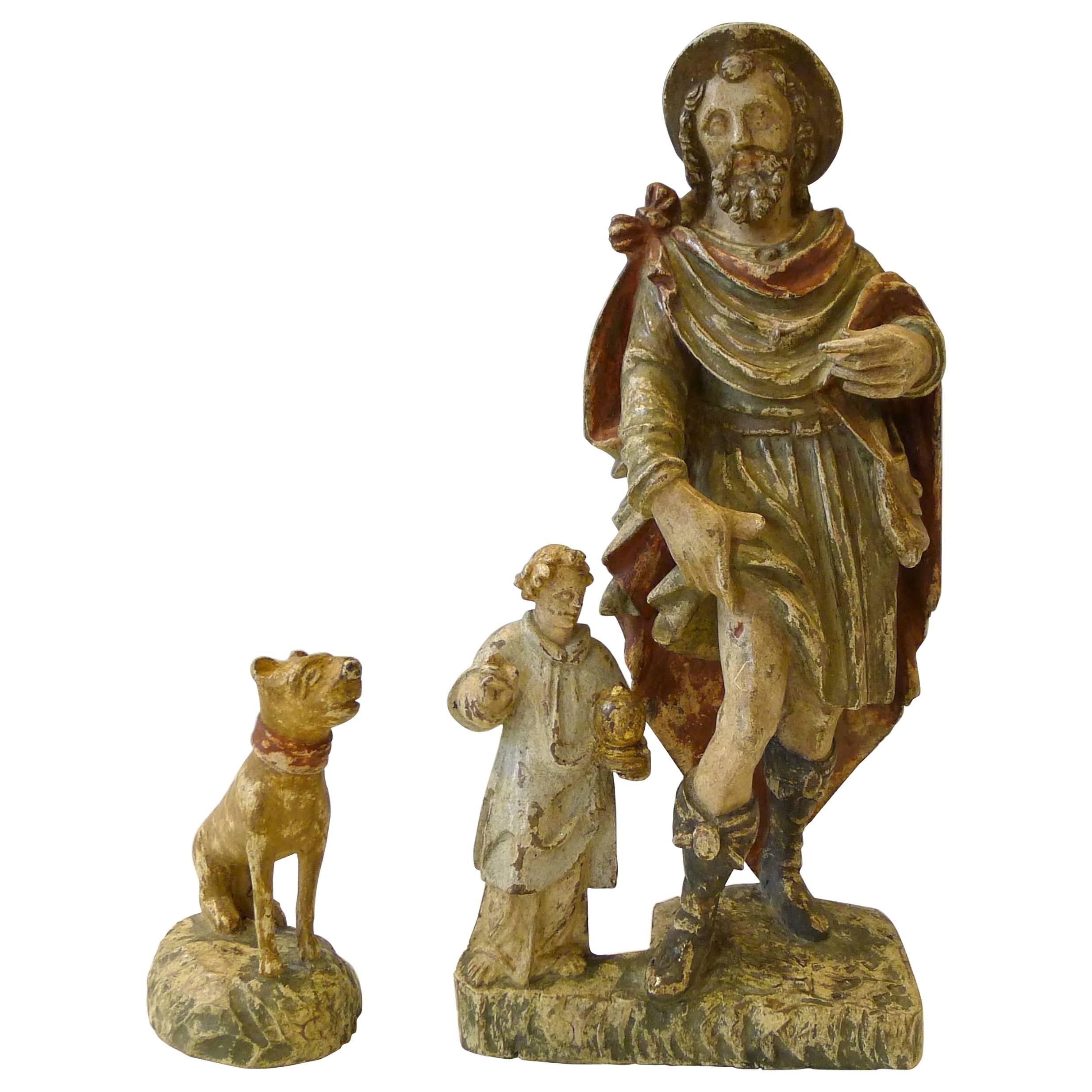 Polychromatic Statue of Saint Roch, 17th Century For Sale