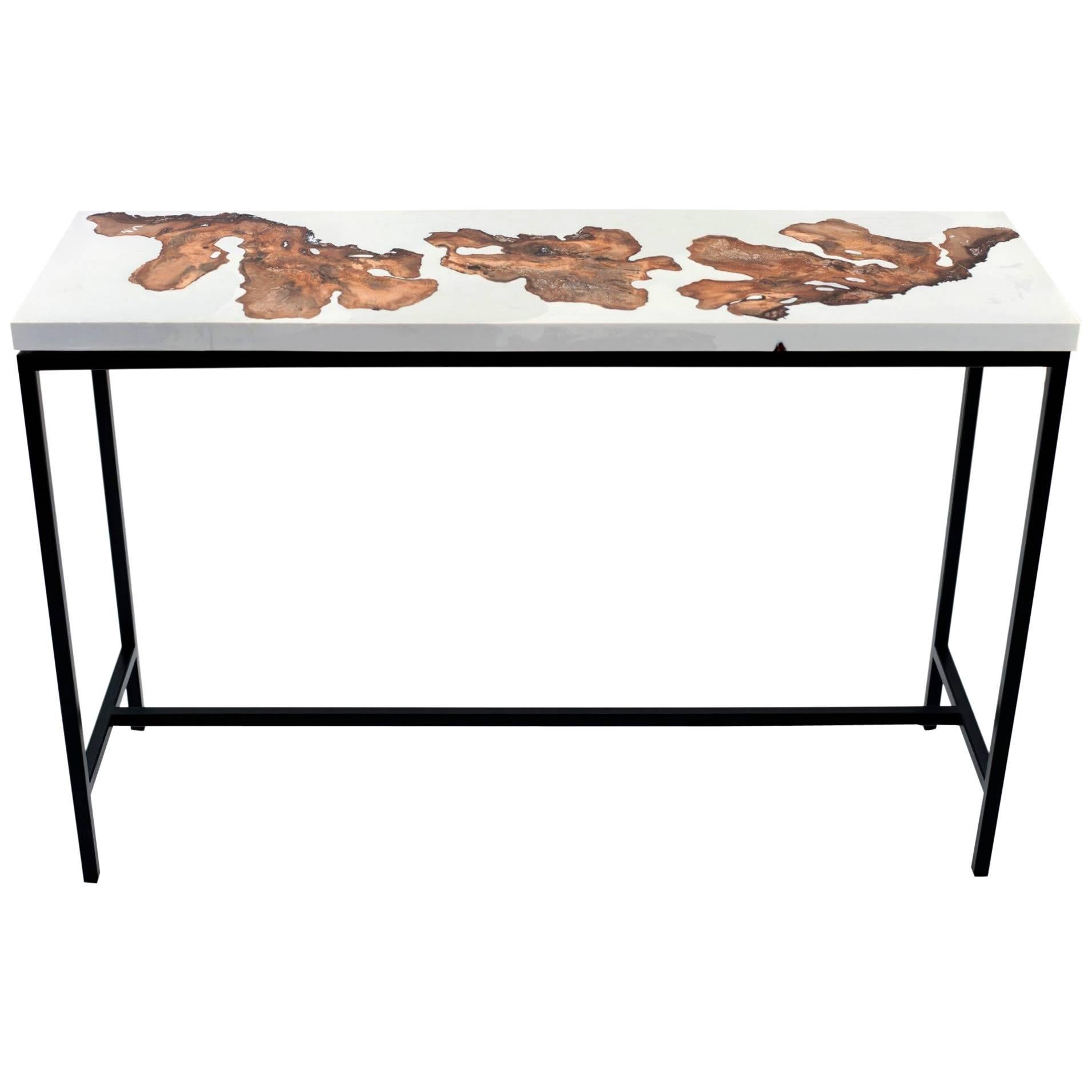 White Burl 170 Epoxy Resin High Top Bar Table For Sale