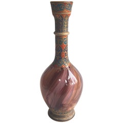 Late Victorian Bohemian Enamel and Gilded Islamic Style Loetz Carneol Glass Vase