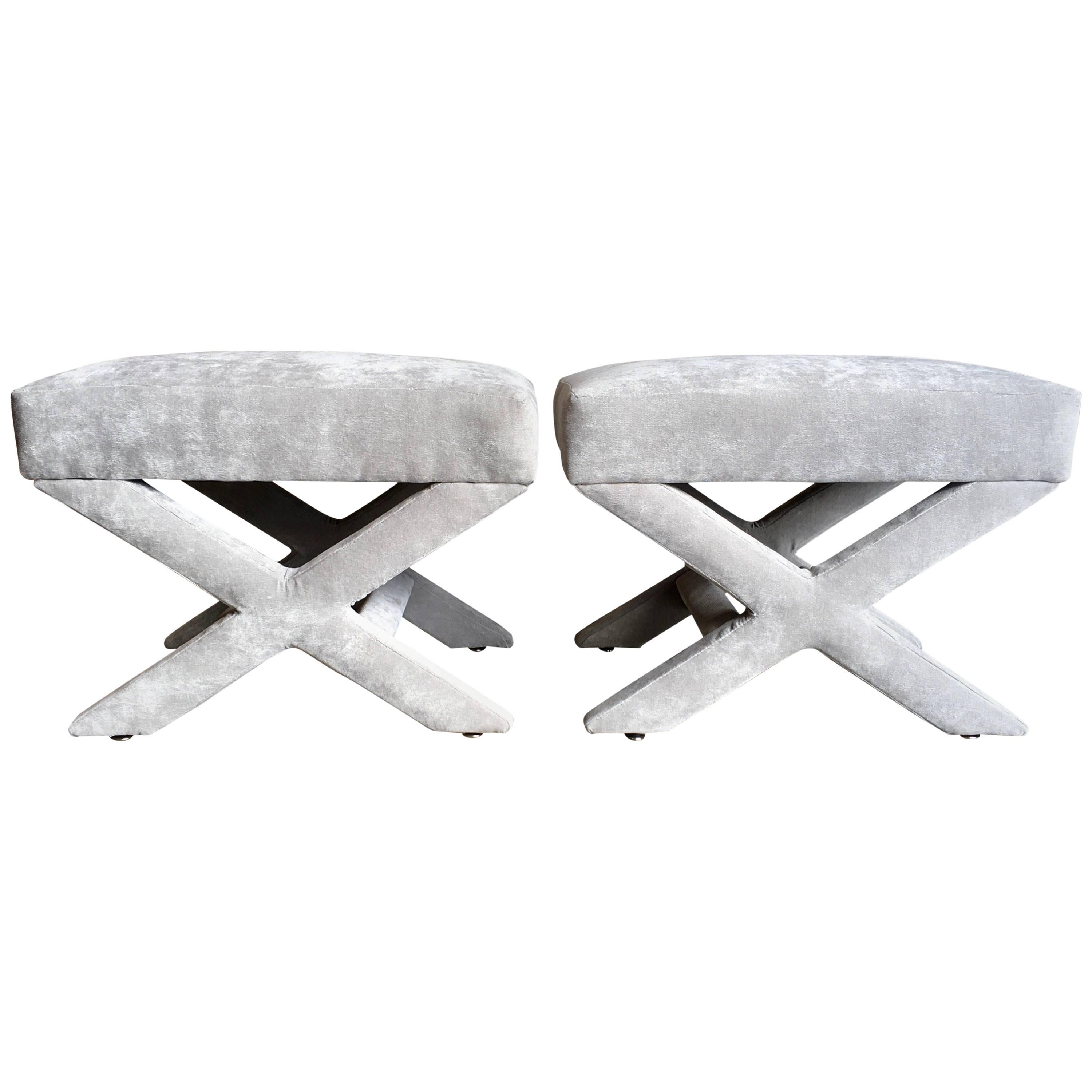 Pair of Mid-Century Modern "X" Base Billy Baldwin Style Benches