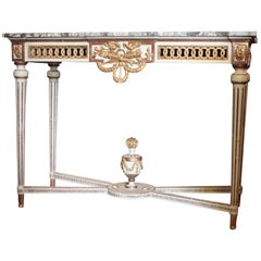 19th Century French Painted Louis XVI Console with Faux Marble Top