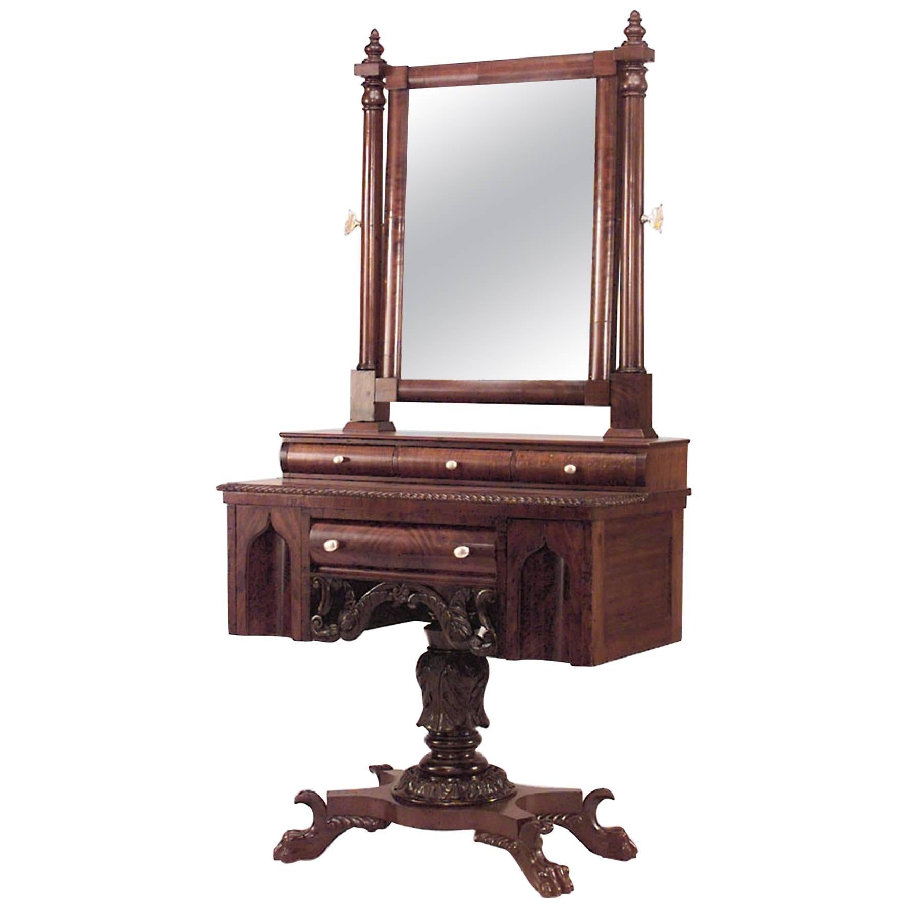 American Empire Gothic Mahogany Dressing Table For Sale