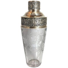 Antiker amerikanischer Cocktail Shaker aus geschliffenem Silber und Kristall:: signiert Chatillon