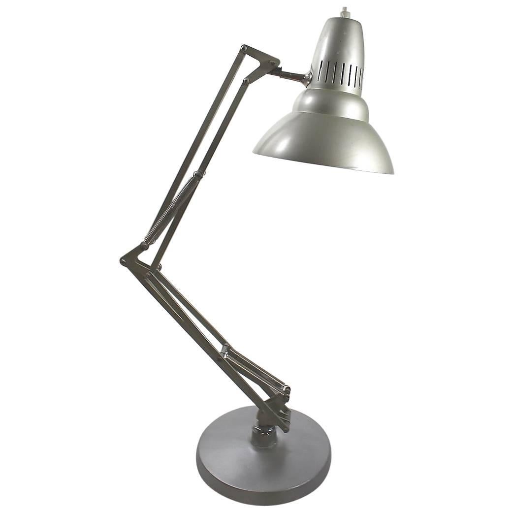 Small Grey Desk, Table Lamp by Luxo For Sale