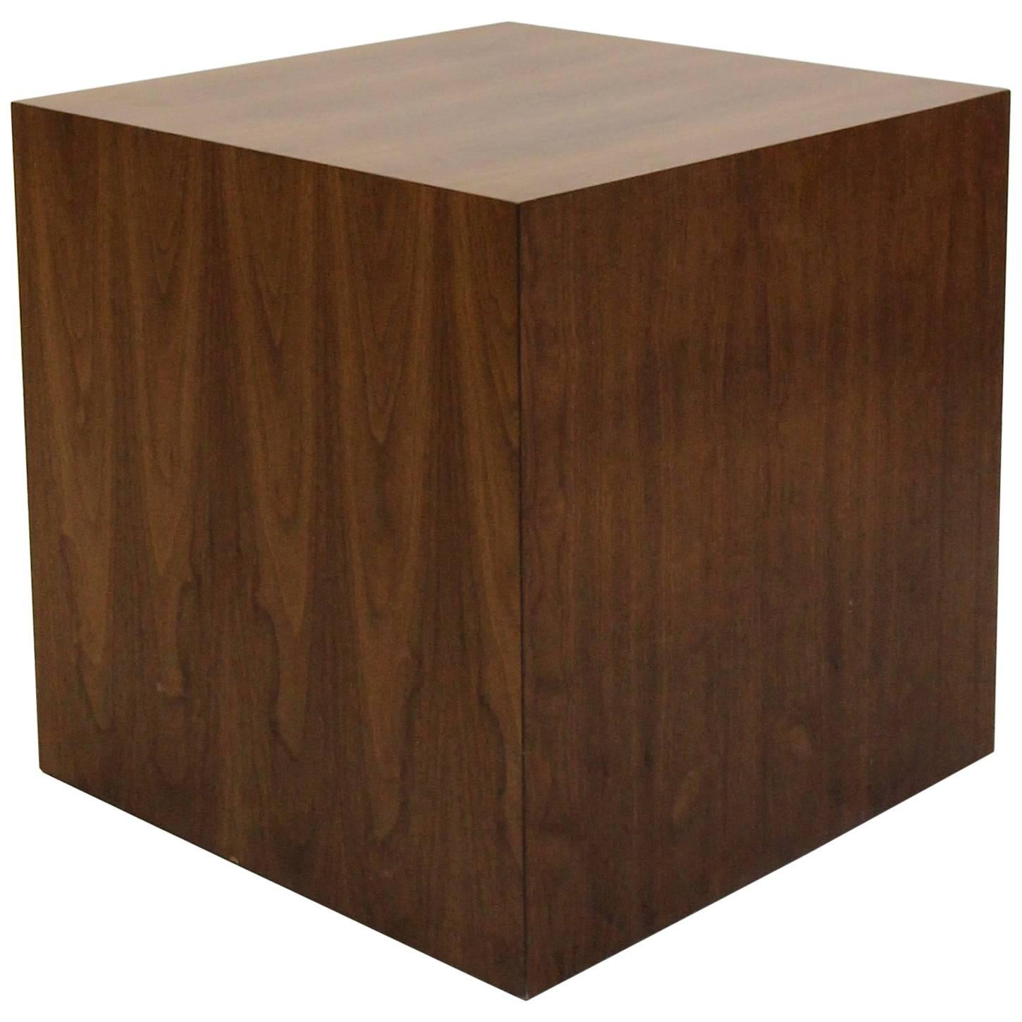Large Midcentury Walnut Cube Table Pedestal by Dunbar