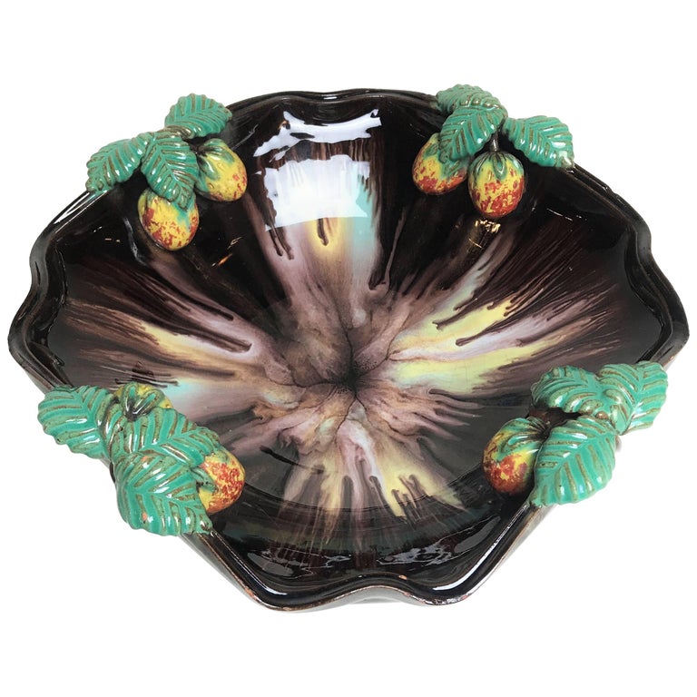 Art Deco Ceramic Glazed Fruit Bowl with Strawberries, 1930s, Germany at