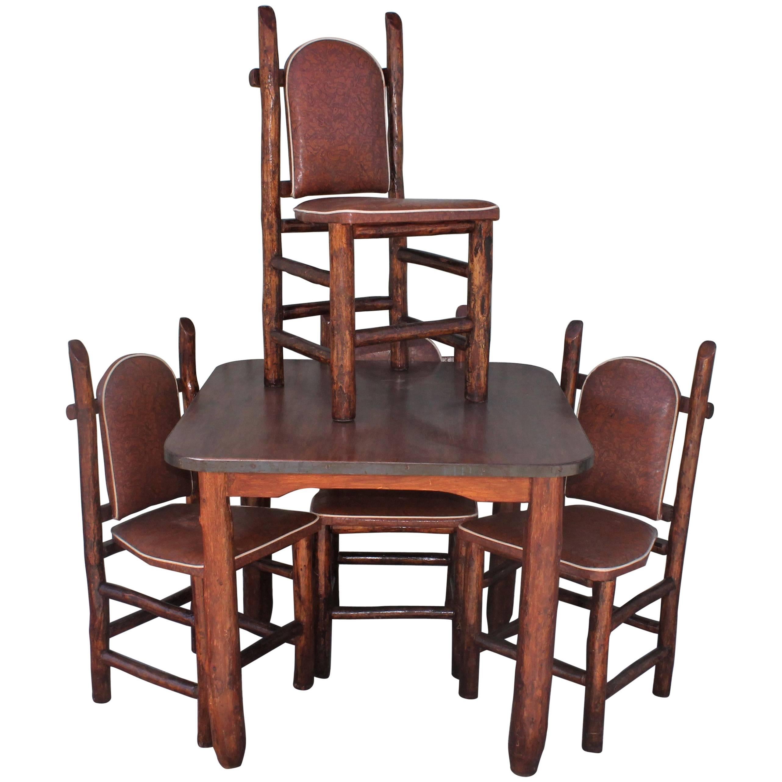 Rustic Old Hickory Game Table and Chairs