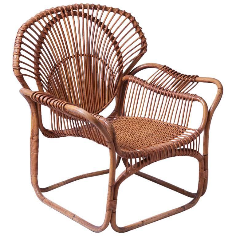 1960s French Bamboo Large Scale Armchair