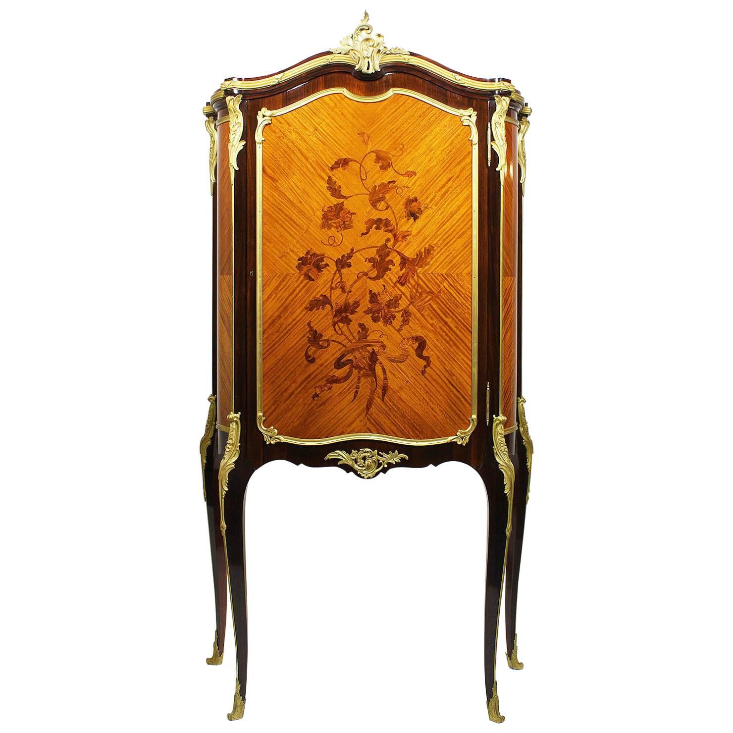 French 19th-20th Century Louis XV Style Gilt-Bronze Mounted & Marquetry Cabinet